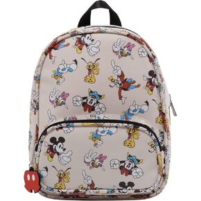 Disney Mickey, Minnie, & Friends Mini Backpack with Allover Print & Molded Iconic Mickey Pants Dangle, 10.5 Inches, Adjustable Straps, Faux Leather