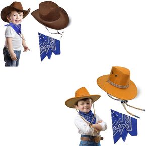 SeptCity Toddler Cowboy Hat and Blue Bandana for Age 2-5,Cowboy Costume Set Pretend Play Dress Up Cosplay Accessories for Halloween Birthday Western Parties