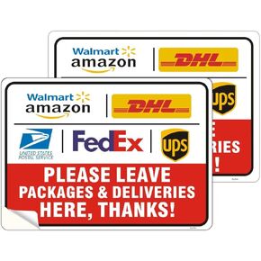 ملصق علامة تسليم الطرود للخارج، تعليمات التسليم مقاس 10 × 7 بوصة لـ FedEx Amazon UPS USPS DHL ملصق فينيل لاصق للباب الأمامي مقاوم للطقس/البهتان in Kuwait