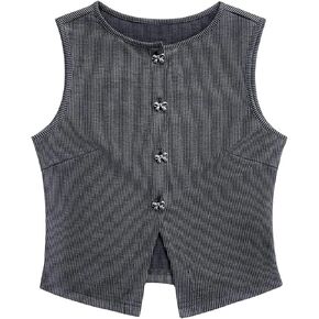GORGLITTER Women's Bow Button Up Vest Knitted V Neck Sleeveless Cardigan Vest Tank Tops