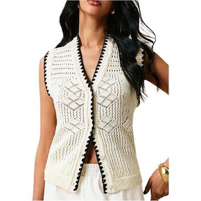 Verdusa Women's Button Stis Stis Stis Stis Contrast Trim Lightweight Pointelle Cardigan