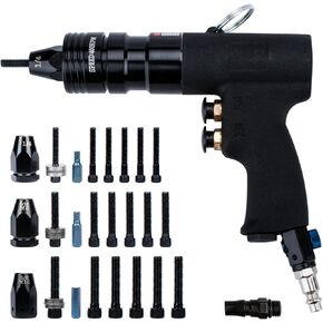 Heavy-Duty Black Pneumatic Rivet Gun Kit with 1/4", 5/16", 3/8" Mandrels, Includes 1/4" & 3/8" Air Inlet Fittings