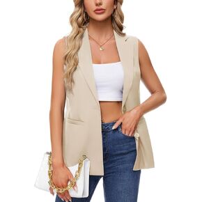 MINTLIMIT Sleeveless Vest Blazer for Women Casual Open Front Cardigan Vest Office Lapel Button Long Blazers with Pockets