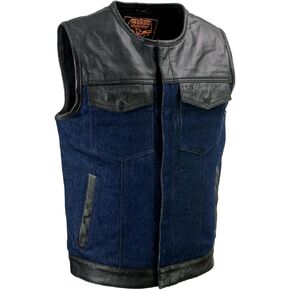 Milwaukee Leather MDM3004 Men's Brute Dual Closure Blue Denim and Black Leather Club Style Vest