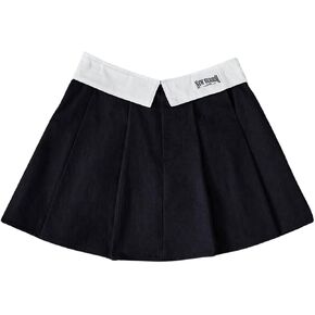 MakeMeChic Girl's Color Block A Line Mini Skirt Pleated Letter Patched Summer Short Skirts