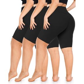 Diu Life 3 Pack Biker Plus Size Shorts for Women with Pockets - High Waist 8" Black Workout Shorts for Yoga (1X 2X 3X 4X)