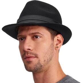 Men & Women Vintage Panama Fedora Hat Classic Felt Fedora Wide Brim Hat with Belt Buckle