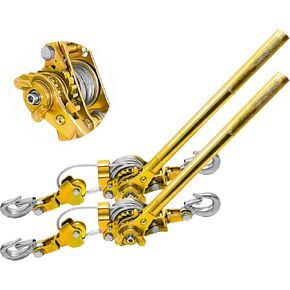 Come Along Winch 2Ton with Two 1"x8Ft Lifting Sling Cable Winch Puller Double Rope 6.56Ft Double Gear with 2 Hooks Cable Ratchet Puller for Lifting Pulling