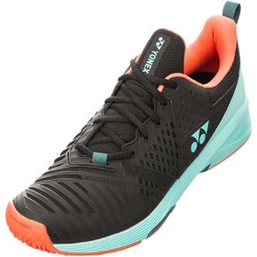 Yonex Men's Sonicage 3 Clay Tennis Shoes Black and Sky Blue