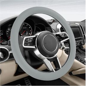 Car Steering Wheel Cover, 13 to 14.17 inches Anti-Slip Silicone Steering Wheel Protector, Soft Flexible Shock-Absorbent Steering Wheel Protective Cover for Most Car Models (Black)