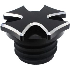 Harley Fuel Caps，Gas Cap Fuel Tank Oil Cover Cross Style Compatible for Harley Sportster XL 883 1200 Dyna Touring Road King etc 2000-2018 (Black with Silver Edge)