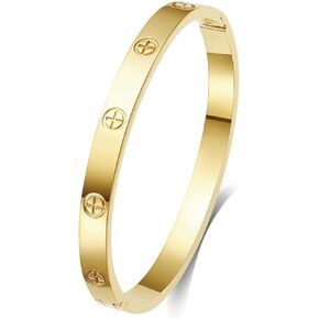 18K Gold Plated Love Bangle Bracelets for Women, Stainless Steel Cubic Zirconia Bangle Crystal Friendship Jewelry, Easter Wedding Birthday Gifts for Her, Girlfriend, Wife, Monther