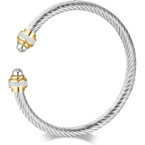 Twisted Cable Bracelets for Women Two Tone Twisted Bangle Bracelets Stainless Steel Adjustable Open Cuff Bangle Bracelet Jewelry Gift for Women