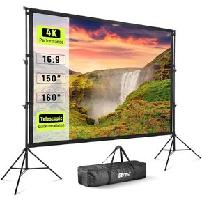 شاشة عرض 120 بوصة مع حامل، بوليستر خالي من التجاعيد 16:9 4K HD شاشة أفلام أمامية خلفية مع أكياس رمل، شاشة عرض تلسكوبية محمولة داخلية وخارجية للمسرح المنزلي والأفلام الخارجية