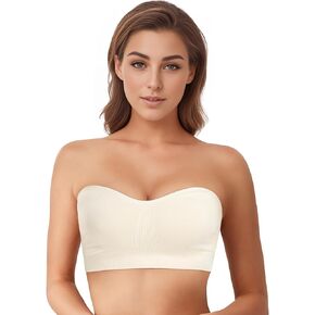 Strapless Bras for Women, Non-Slip Silicone Bandeau Bra, Wireless Padded Bralette Seamless Tube Top Push Up Bra