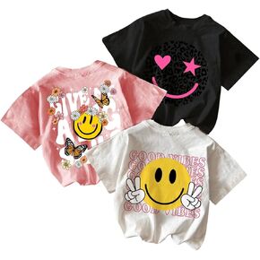 Sweatyrocks Girl's 3 Pack Cartoon Graphic Tee Shirt قصيرة الأكمام