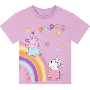 Peppa Pig Shirt | Cotton Girls Tops | Girls Short Sleeve Shirt | Glittery Kids Tshirt