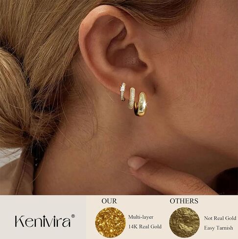 Gold Hoop Earrings Set for Women - 14K Gold Plated Small Hoops, Chunky Thick Earrings, Trendy Huggie Hoops in Saudi Arabia