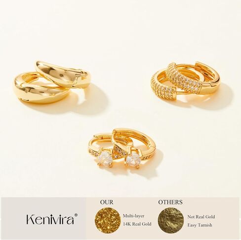 Gold Hoop Earrings Set for Women - 14K Gold Plated Small Hoops, Chunky Thick Earrings, Trendy Huggie Hoops in Saudi Arabia