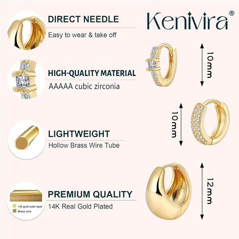 Gold Hoop Earrings Set for Women - 14K Gold Plated Small Hoops, Chunky Thick Earrings, Trendy Huggie Hoops in Saudi Arabia