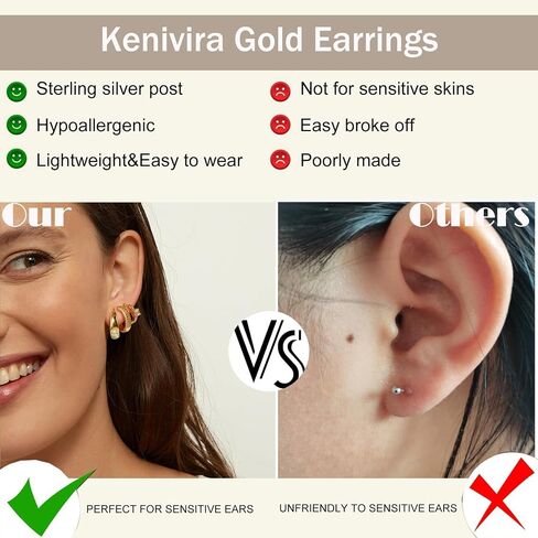 Gold Hoop Earrings Set for Women - 14K Gold Plated Small Hoops, Chunky Thick Earrings, Trendy Huggie Hoops in Saudi Arabia