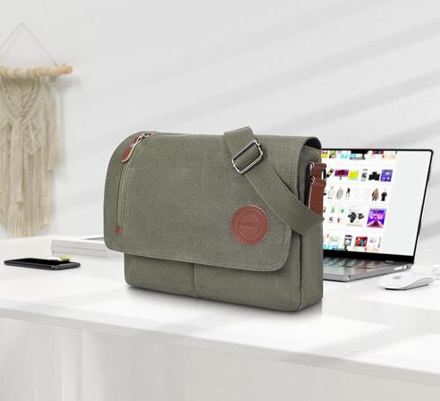 Vintage Canvas Satchel Messenger Bag for Men Women, Crossbody Bag Travel Shoulder Bag 13.5" Laptop Bag Bookbag Work in Kuwait