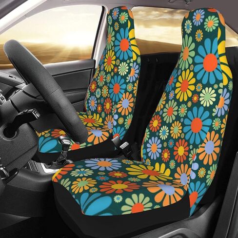Abstract Hippie Flower Car Seat Covers, Full Set Front Bucket Seat Covers Protectors Accessories 2 PCS in Saudi Arabia