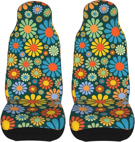 Abstract Hippie Flower Car Seat Covers, Full Set Front Bucket Seat Covers Protectors Accessories 2 PCS in Saudi Arabia