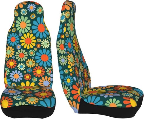 Abstract Hippie Flower Car Seat Covers, Full Set Front Bucket Seat Covers Protectors Accessories 2 PCS in Saudi Arabia