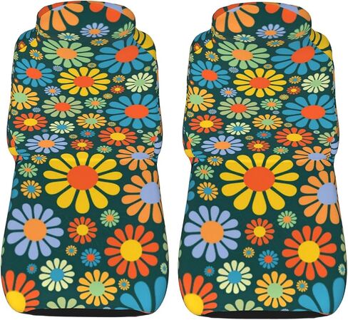 Abstract Hippie Flower Car Seat Covers, Full Set Front Bucket Seat Covers Protectors Accessories 2 PCS in Saudi Arabia