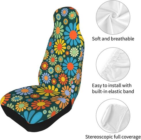 Abstract Hippie Flower Car Seat Covers, Full Set Front Bucket Seat Covers Protectors Accessories 2 PCS in Saudi Arabia