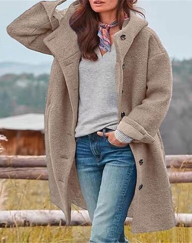 LoveImgs Woment Winter عرضية واحدة منفردة مقنعين سترة البازلاء معطف طويل من الصوف معطف معطف معطف in Kuwait