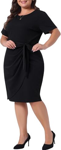 Agnes Orinda Women's Plus Size Office Dress 50s 60s Vintage Belted Tie Pencil Dress Bodycon Wear to Work Dresses in Kuwait