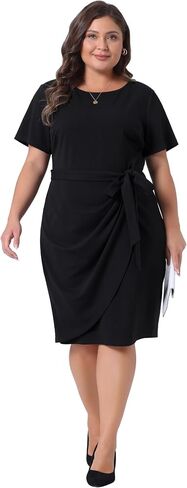 Agnes Orinda Women's Plus Size Office Dress 50s 60s Vintage Belted Tie Pencil Dress Bodycon Wear to Work Dresses in Kuwait