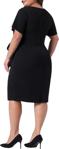 Agnes Orinda Women's Plus Size Office Dress 50s 60s Vintage Belted Tie Pencil Dress Bodycon Wear to Work Dresses in Kuwait