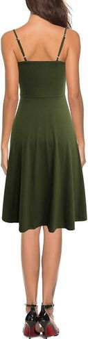 Women's Casual Summer Beach Flattering Flowy A-Line Spaghetti Straps Solid Cotton Button Down Midi Sundress in Saudi Arabia