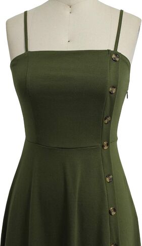 Women's Casual Summer Beach Flattering Flowy A-Line Spaghetti Straps Solid Cotton Button Down Midi Sundress in Saudi Arabia
