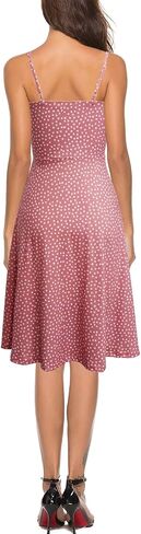 Women's Casual Summer Beach Flattering Flowy A-Line Spaghetti Straps Solid Cotton Button Down Midi Sundress in Saudi Arabia