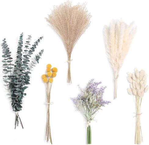 Serra Flora Natural Dried Pampas Eucalyptus Rabbit Tail Grass,(Pack of 66pcs) with 6 Kinds of DIY Bridal Artificial Bouquets Home Decor Wedding Floral Arrangement Table Centerpieces in Saudi Arabia