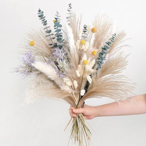 Serra Flora Natural Dried Pampas Eucalyptus Rabbit Tail Grass,(Pack of 66pcs) with 6 Kinds of DIY Bridal Artificial Bouquets Home Decor Wedding Floral Arrangement Table Centerpieces in Saudi Arabia