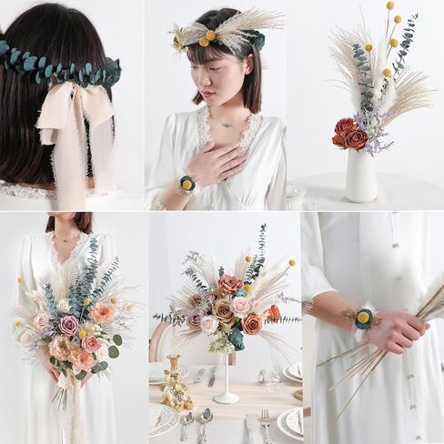 Serra Flora Natural Dried Pampas Eucalyptus Rabbit Tail Grass,(Pack of 66pcs) with 6 Kinds of DIY Bridal Artificial Bouquets Home Decor Wedding Floral Arrangement Table Centerpieces in Saudi Arabia