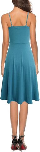 Women's Casual Summer Beach Flattering Flowy A-Line Spaghetti Straps Solid Cotton Button Down Midi Sundress in Saudi Arabia