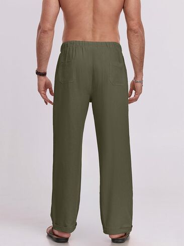 Puimentiua رجالي السراويل البياضات مرنة الخصر الرباط فضفاضة نسب السراويل الشاطئ الصيفية غير الرسمية مع بنطلون فضفاض الجيوب in Kuwait