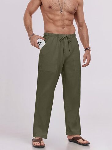 Puimentiua رجالي السراويل البياضات مرنة الخصر الرباط فضفاضة نسب السراويل الشاطئ الصيفية غير الرسمية مع بنطلون فضفاض الجيوب in Kuwait