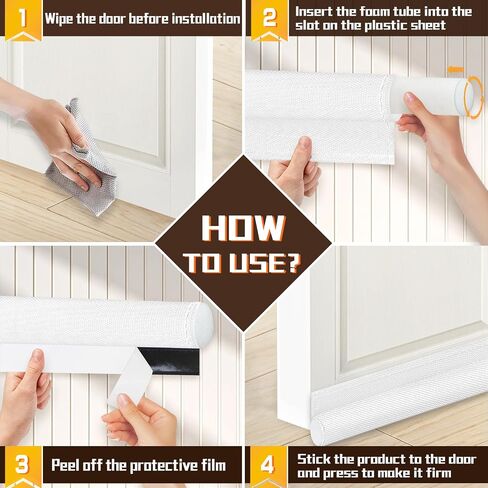 Door Draft Stopper 36 inches White, Single-Sided Sound Proof Door Noise Blocker and Door Bottom Seal Strip Stopper, Energy-Saving Under Door Soundproofing Draft Blocker Reduces Light, Sound, Dust in Kuwait