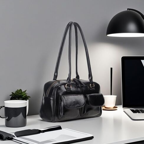 Y2K Shoulder Purses for Women Trendy - PU Leather Retro Boston Handbag, Lightweight and Versatile for Work and Travel in Saudi Arabia