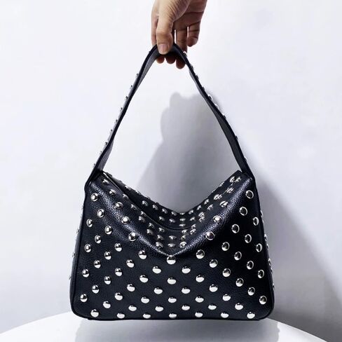 Studded Handbag for Women - Black Punk Shoulder Bag 90s 2000s Vegan Fall Fashion Trendy Purse in Saudi Arabia