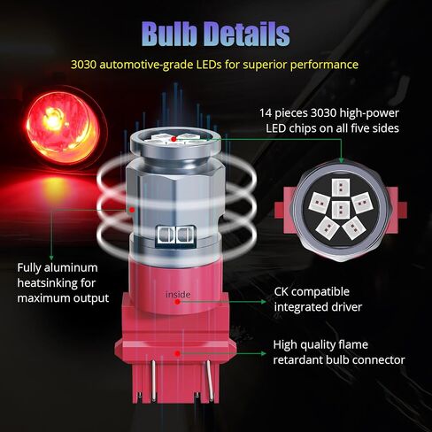 3157 LED Bulb Super Bright Red, 3047 3156 4057 3056 3057 4157 3457 4114 LED Bulbs for Brake Tail Turn Signal Blinker Lights, Pack of 2 in Kuwait