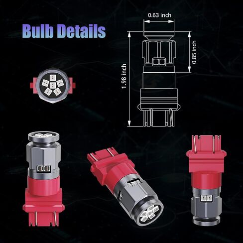 3157 LED Bulb Super Bright Red, 3047 3156 4057 3056 3057 4157 3457 4114 LED Bulbs for Brake Tail Turn Signal Blinker Lights, Pack of 2 in Kuwait