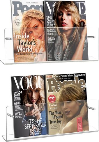 HBlife 17 Inch 2 Pack Clear Acrylic Magazine Holder, Wall Mounted Floating Bookshelf, Brochure Display Rack for Office, Living Room, Waiting Room, Nursery, Home Storage in Saudi Arabia